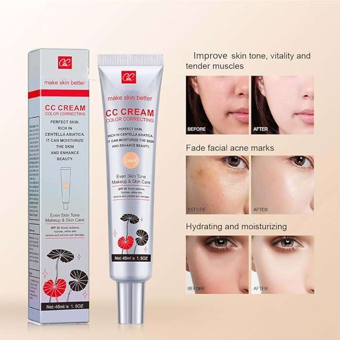 Color Correcting CC Cream with SPF 25, Coverage Lightweight Foundation, Hydrating Serum, Even Skin Tone Makeup and Skin Care, Boost Radiance, Refine Skin Texture, Avoid Sun Damage (LightLight, 1PCS) - Image 6