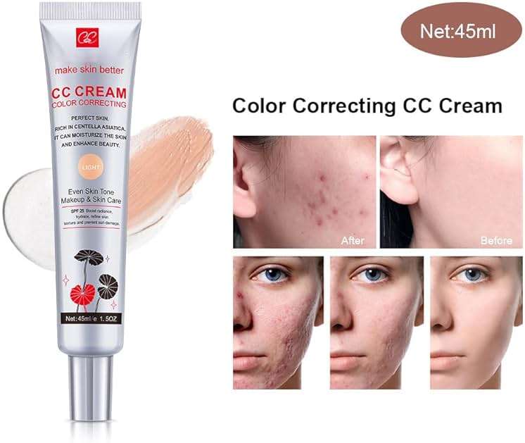 Color Correcting CC Cream with SPF 25, Coverage Lightweight Foundation, Hydrating Serum, Even Skin Tone Makeup and Skin Care, Boost Radiance, Refine Skin Texture, Avoid Sun Damage (LightLight, 1PCS) - Image 7