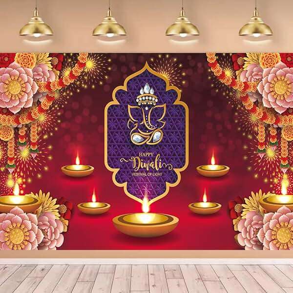 KYMY Happy Diwali Backdrop Festival Banner with 70.8X43.3inch, India Festival of Lights Backdrop, Diwali Party Supplier for Photography Background Party Decoration - Image 1