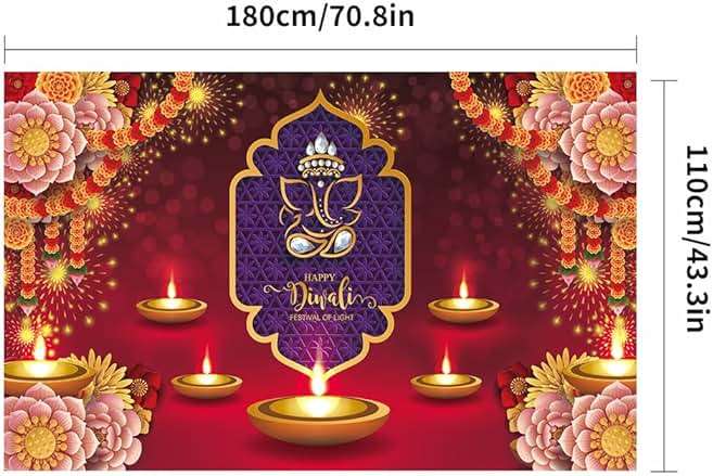 KYMY Happy Diwali Backdrop Festival Banner with 70.8X43.3inch, India Festival of Lights Backdrop, Diwali Party Supplier for Photography Background Party Decoration - Image 4
