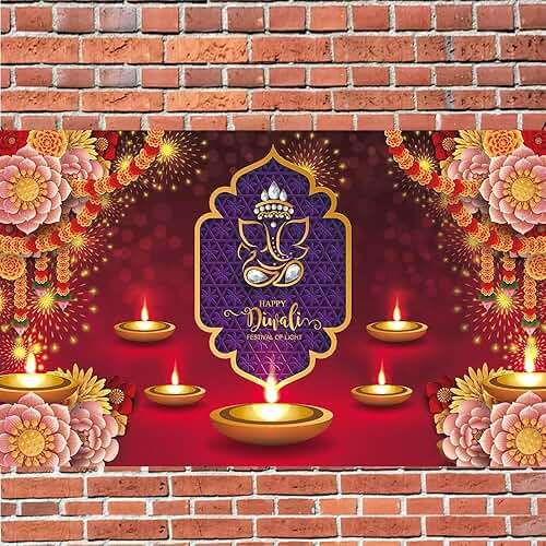 KYMY Happy Diwali Backdrop Festival Banner with 70.8X43.3inch, India Festival of Lights Backdrop, Diwali Party Supplier for Photography Background Party Decoration - Image 6
