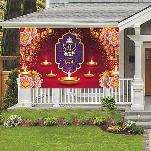 KYMY Happy Diwali Backdrop Festival Banner with 70.8X43.3inch, India Festival of Lights Backdrop, Diwali Party Supplier for Photography Background Party Decoration - Image 7