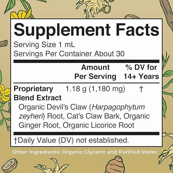 MaryRuth Organics Joint Health Liquid Extract | Four Herbal Blend Liquid Drops | Ginger Root | Licorice Root | Cats Claw | Devils Claw | Vegan | Non GMO | Alcohol Free Tincture | 30 Servings - Image 2