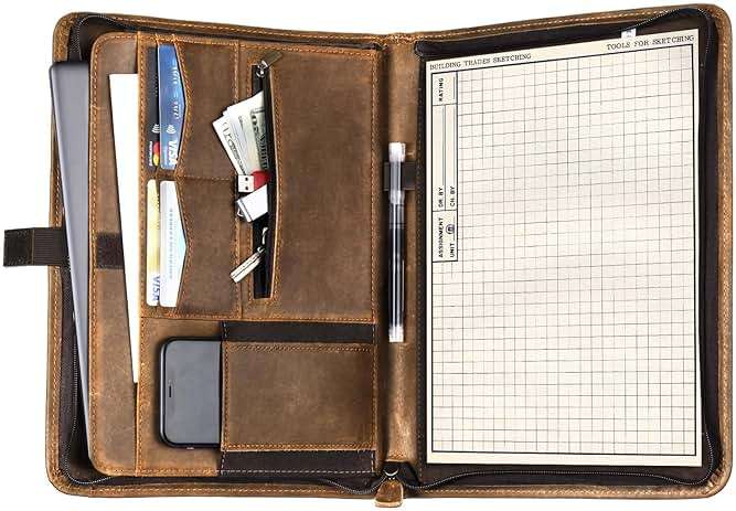 Carpetene Genuine Leather Portfolio, Professional Padfolio Binder Organizer with Zipper, Stylish Brown Cowhide Padfolio for Men Women, Leather Folio Folder for Business, Legal A4/Pad Holder Compatible - Image 1