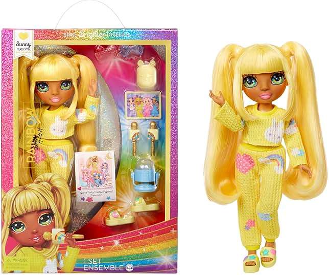 Rainbow High Jr High PJ Party - Sunny, Yellow 9" Posable Blonde Fashion Doll with Soft Onesie, Slippers, Fun Play Accessories, Great Toy Gift for Girls Kids Ages 4-12 Years - Image 1