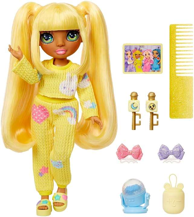 Rainbow High Jr High PJ Party - Sunny, Yellow 9" Posable Blonde Fashion Doll with Soft Onesie, Slippers, Fun Play Accessories, Great Toy Gift for Girls Kids Ages 4-12 Years - Image 4