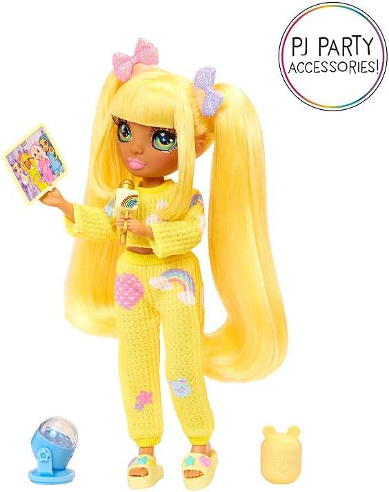 Rainbow High Jr High PJ Party - Sunny, Yellow 9" Posable Blonde Fashion Doll with Soft Onesie, Slippers, Fun Play Accessories, Great Toy Gift for Girls Kids Ages 4-12 Years - Image 6