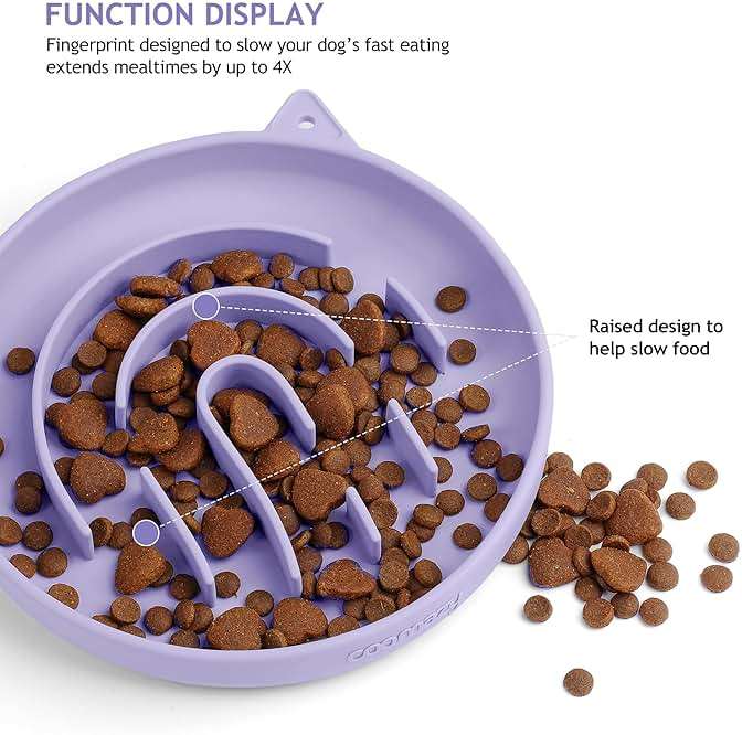 Coomazy Silicone Slow Feeder Dog Cat Bowls, Interactive Puzzle Toy for Pets Food Training, Keeps Dogs Cats Busy, Prevents Puppy Kitty Overeating (Purple, 1.4Cup) - Image 2