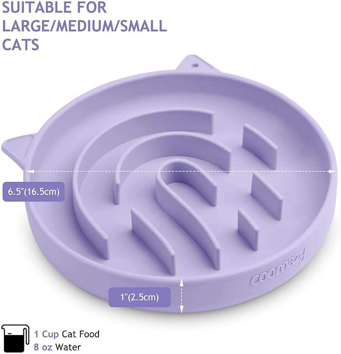 Coomazy Silicone Slow Feeder Dog Cat Bowls, Interactive Puzzle Toy for Pets Food Training, Keeps Dogs Cats Busy, Prevents Puppy Kitty Overeating (Purple, 1.4Cup) - Image 3