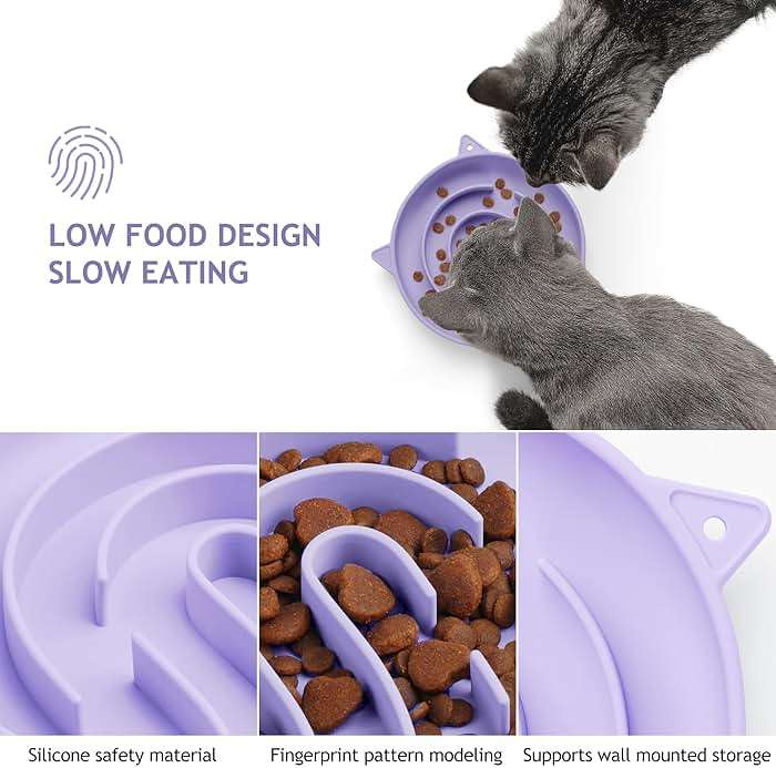 Coomazy Silicone Slow Feeder Dog Cat Bowls, Interactive Puzzle Toy for Pets Food Training, Keeps Dogs Cats Busy, Prevents Puppy Kitty Overeating (Purple, 1.4Cup) - Image 4