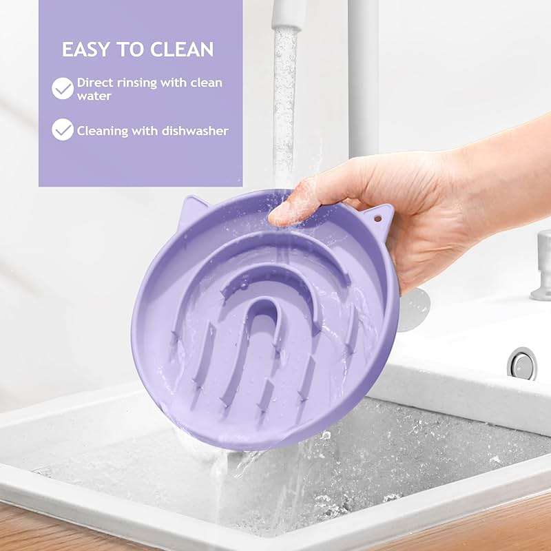 Coomazy Silicone Slow Feeder Dog Cat Bowls, Interactive Puzzle Toy for Pets Food Training, Keeps Dogs Cats Busy, Prevents Puppy Kitty Overeating (Purple, 1.4Cup) - Image 5