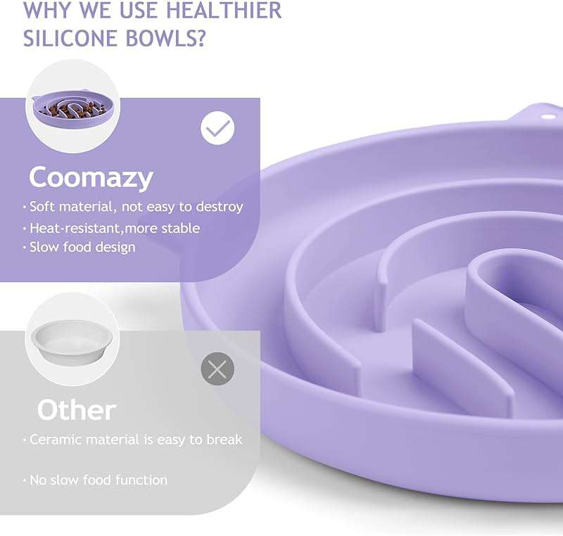Coomazy Silicone Slow Feeder Dog Cat Bowls, Interactive Puzzle Toy for Pets Food Training, Keeps Dogs Cats Busy, Prevents Puppy Kitty Overeating (Purple, 1.4Cup) - Image 8