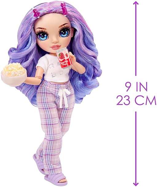 Rainbow High Jr High PJ Party - Violet, Purple 9" Posable Fashion Doll with Soft Onesie, Slippers, Fun Play Accessories, Great Toy Gift for Girls Kids Ages 4-12 Years - Image 3
