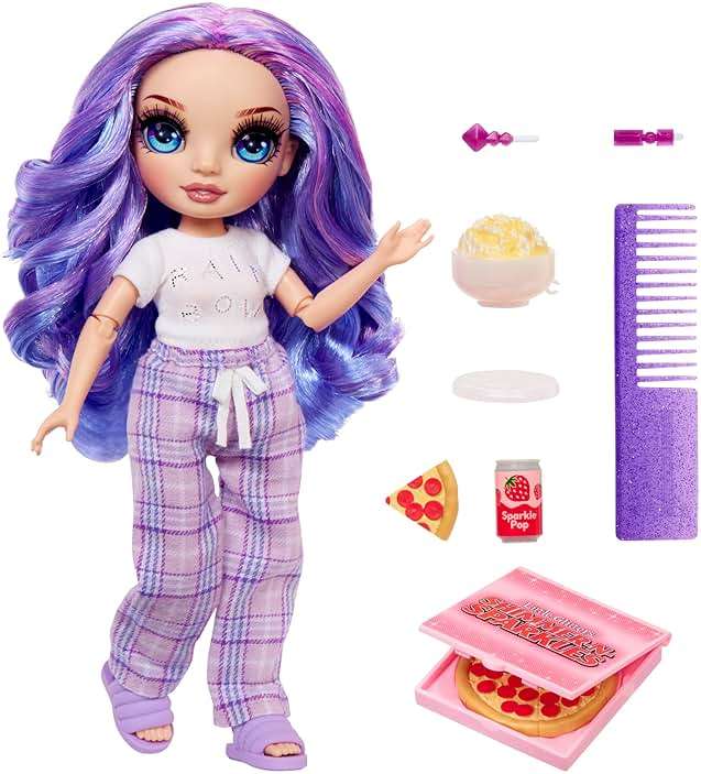 Rainbow High Jr High PJ Party - Violet, Purple 9" Posable Fashion Doll with Soft Onesie, Slippers, Fun Play Accessories, Great Toy Gift for Girls Kids Ages 4-12 Years - Image 4