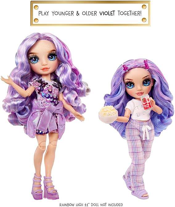 Rainbow High Jr High PJ Party - Violet, Purple 9" Posable Fashion Doll with Soft Onesie, Slippers, Fun Play Accessories, Great Toy Gift for Girls Kids Ages 4-12 Years - Image 5