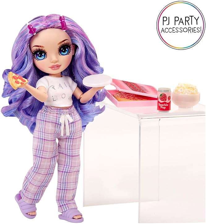Rainbow High Jr High PJ Party - Violet, Purple 9" Posable Fashion Doll with Soft Onesie, Slippers, Fun Play Accessories, Great Toy Gift for Girls Kids Ages 4-12 Years - Image 6