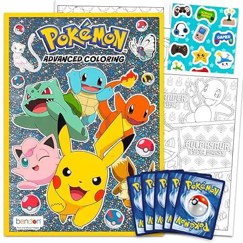 Pokemon Coloring Book for Kids, Teens - Bundle with Pokemon Advanced Coloring Book Plus Pokemon Cards for Boys | Pokemon Coloring Set - Image 1