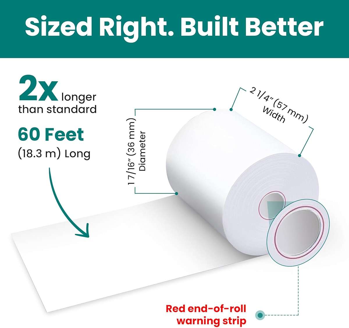 ReceiptPaperPro 2 1/4” x 60 ft Coreless Thermal Paper Receipt Rolls for Square Terminal, 20 Rolls - Image 2