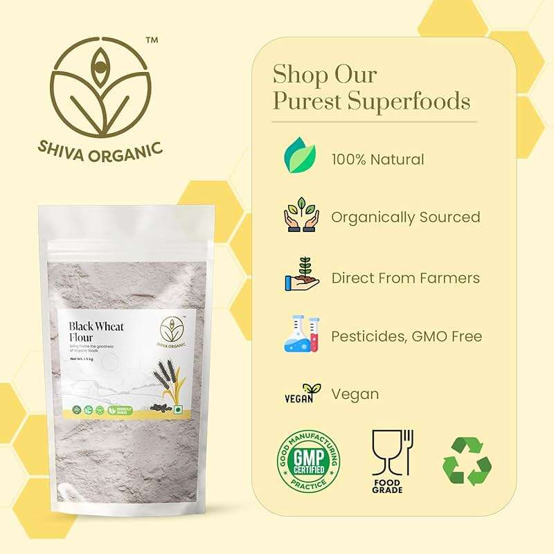 Shiva Organic Black Wheat Atta, 1.5 kg (3.3 lbs) Whole Grain Flour, Stone Ground Ancient Grain with Natural Bran, Low Gluten Flour for Rotis and Baking, Traditional Nutrient Dense Flour - Image 7