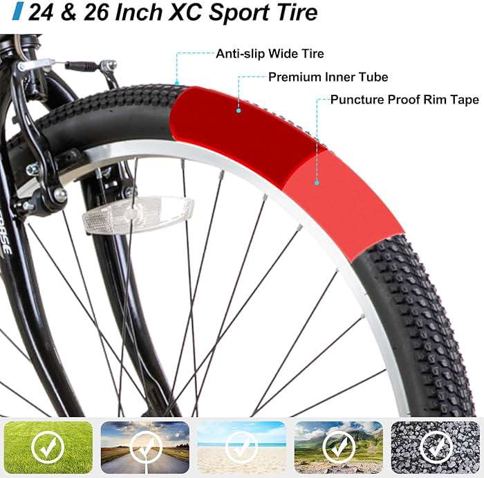 HH HILAND 24 26 inch Mountain Bike for Men Women, 18 Speeds High-Carbon Steel Frame, Sport Cycling MTB Bicycle for Adult - Image 3