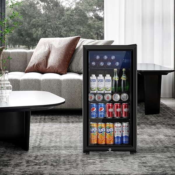 Saeoola Beverage Refrigerator, 3.2 Cu.ft Mini Fridge with Double Glass Door, Cooler for Soda, Beer or Wine for Home, Office or Bar with Adjustable Removable Shelves (Black) - Image 2