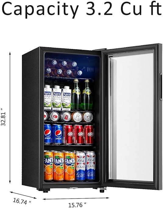 Saeoola Beverage Refrigerator, 3.2 Cu.ft Mini Fridge with Double Glass Door, Cooler for Soda, Beer or Wine for Home, Office or Bar with Adjustable Removable Shelves (Black) - Image 3