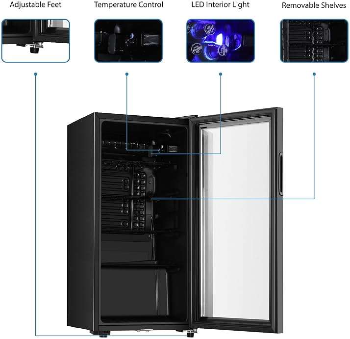 Saeoola Beverage Refrigerator, 3.2 Cu.ft Mini Fridge with Double Glass Door, Cooler for Soda, Beer or Wine for Home, Office or Bar with Adjustable Removable Shelves (Black) - Image 6