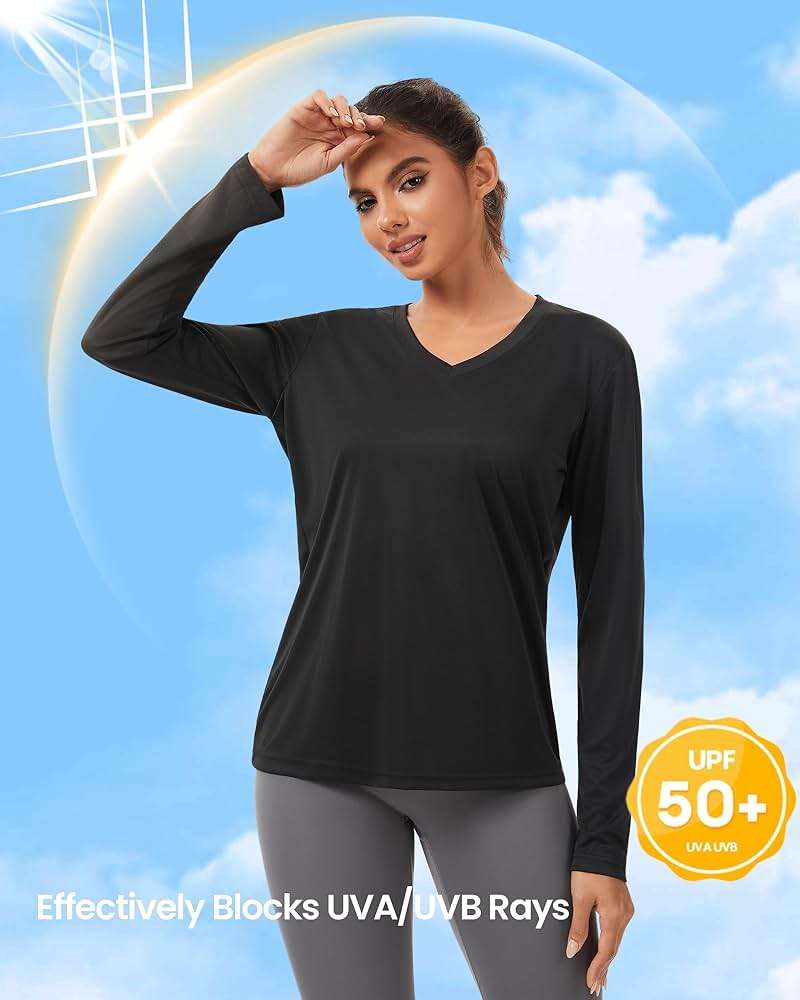 Moisture Wicking Shirts for Women Quick Dry Athletic Running Long Sleeve T Shirts Womens V Neck Workout Tops - Image 2