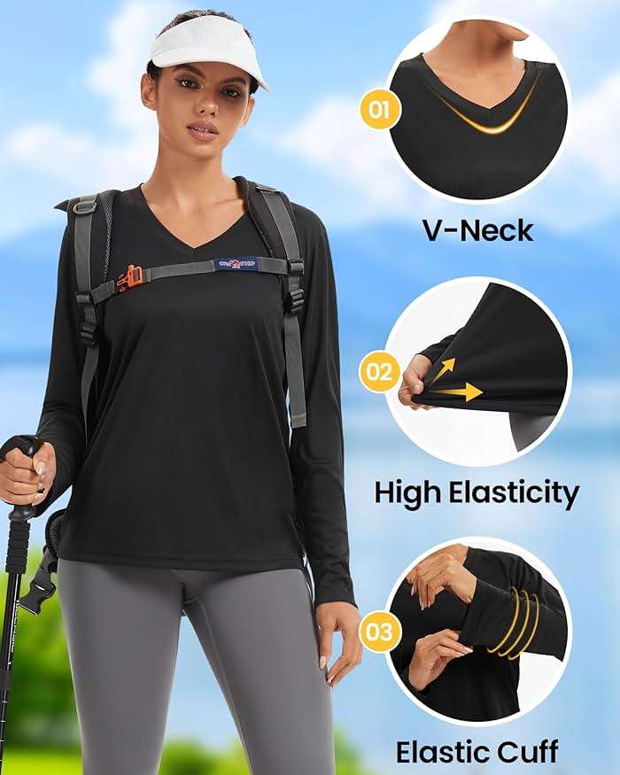Moisture Wicking Shirts for Women Quick Dry Athletic Running Long Sleeve T Shirts Womens V Neck Workout Tops - Image 4