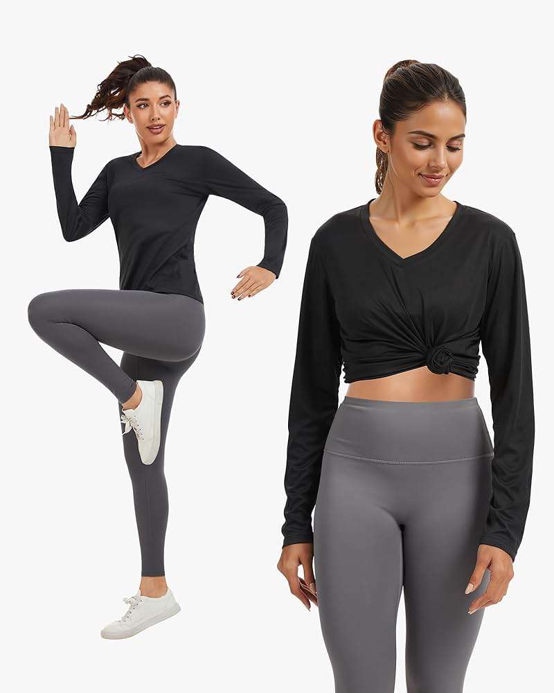Moisture Wicking Shirts for Women Quick Dry Athletic Running Long Sleeve T Shirts Womens V Neck Workout Tops - Image 5