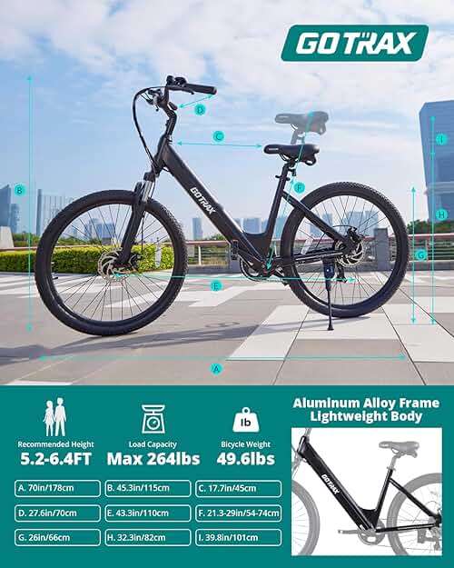 Gotrax Dolphin 26" Electric Bike, Max Range 30Miles(Pedal-assist1) & 20Mph Power by Peak 500W, 5 Pedal-Assist Levels & Front Suspension, 7-Speed&Boost Mode, City E-Bike for Adult, Step-Thru Bicycle - Image 7