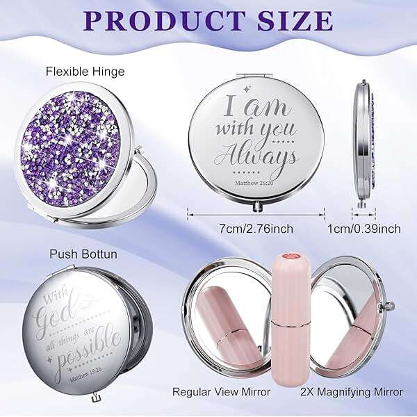 Thyle 12 Pcs Compact Mirror Bulk Gifts Christian Pocket Mirror for Confirmation Favors Catholic VBS Women Bible Verse Wallet Makeup Compact Religious Baptism(Same,Purple) - Image 2