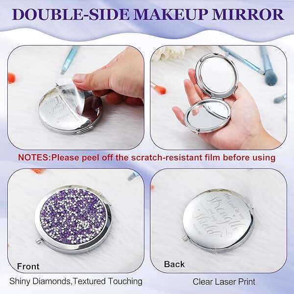 Thyle 12 Pcs Compact Mirror Bulk Gifts Christian Pocket Mirror for Confirmation Favors Catholic VBS Women Bible Verse Wallet Makeup Compact Religious Baptism(Same,Purple) - Image 3