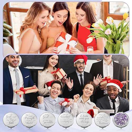 Thyle 12 Pcs Compact Mirror Bulk Gifts Christian Pocket Mirror for Confirmation Favors Catholic VBS Women Bible Verse Wallet Makeup Compact Religious Baptism(Same,Purple) - Image 5