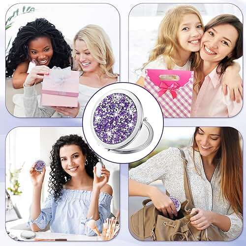 Thyle 12 Pcs Compact Mirror Bulk Gifts Christian Pocket Mirror for Confirmation Favors Catholic VBS Women Bible Verse Wallet Makeup Compact Religious Baptism(Same,Purple) - Image 6