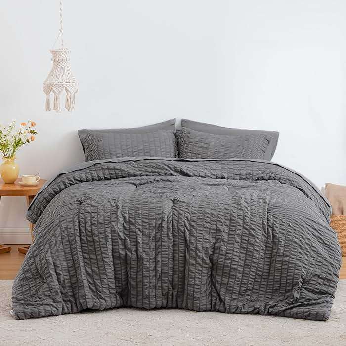 Love's cabin Seersucker Dark Grey Queen Comforter Set, 7-Piece All Season Lightweight Bed in a Bag Bedding Set with Comforter, Flat Sheet, Fitted Sheet, Pillowcases and Shams - Image 2