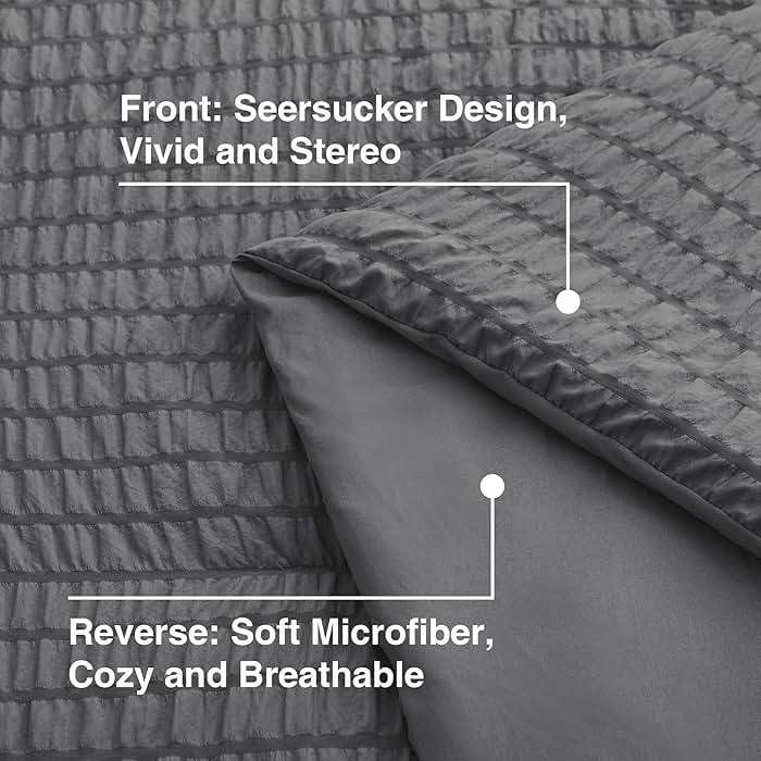 Love's cabin Seersucker Dark Grey Queen Comforter Set, 7-Piece All Season Lightweight Bed in a Bag Bedding Set with Comforter, Flat Sheet, Fitted Sheet, Pillowcases and Shams - Image 5