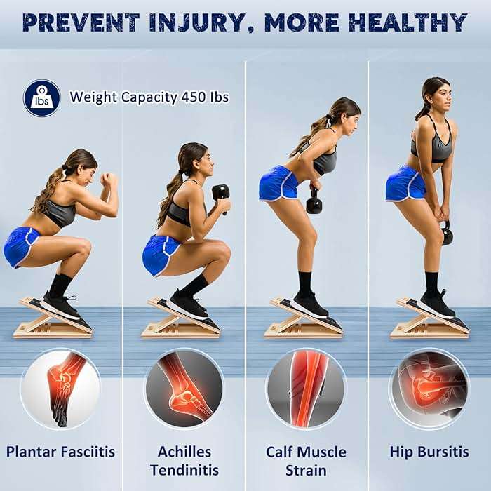 Portable Wooden Slant Board for Calf Stretching Squats Calf Stretcher Pilates Physical Therapy Equipment Adjustable Incline Board for Knees Ankle Heel Feet Leg - Image 4
