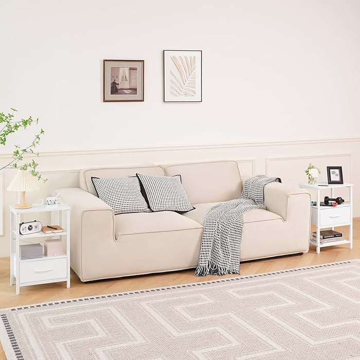 Yoobure White Night Stand with Charging Station, LED Nightstand for Bedroom, Bedside Tables with Adjustable Fabric Drawer, 3-Tier End Table Living Room, Small Side Table with Storage - Image 9