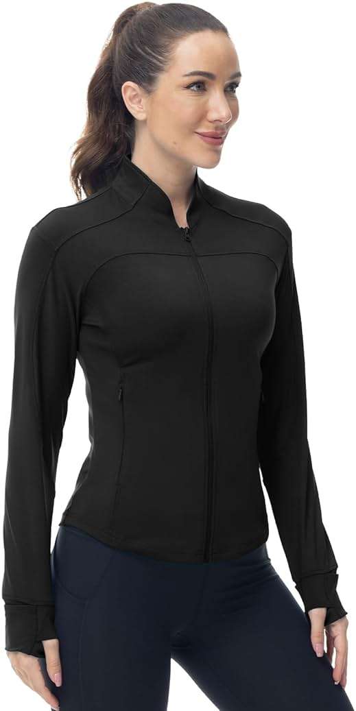 Gopune Women's Workout Athletic Jacket Lightweight Zip Up Yoga Slim Fit Tops with Pockets - Image 2