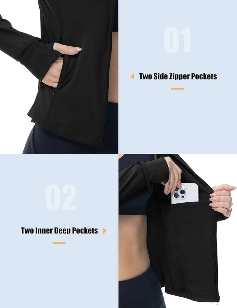 Gopune Women's Workout Athletic Jacket Lightweight Zip Up Yoga Slim Fit Tops with Pockets - Image 5