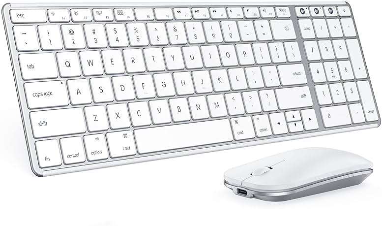 seenda Bluetooth Keyboard and Mouse Combo for Mac, SKM64-2 Rechargeable Silent Wireless Keyboard Mouse Compact Slim, 3 Multi-Device Connection, Compatible for Mac MacBook Pro/Air iPad, White Silver - Image 1