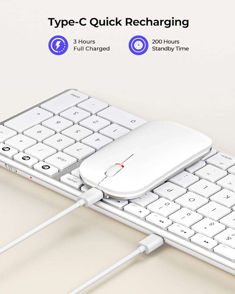 seenda Bluetooth Keyboard and Mouse Combo for Mac, SKM64-2 Rechargeable Silent Wireless Keyboard Mouse Compact Slim, 3 Multi-Device Connection, Compatible for Mac MacBook Pro/Air iPad, White Silver - Image 3