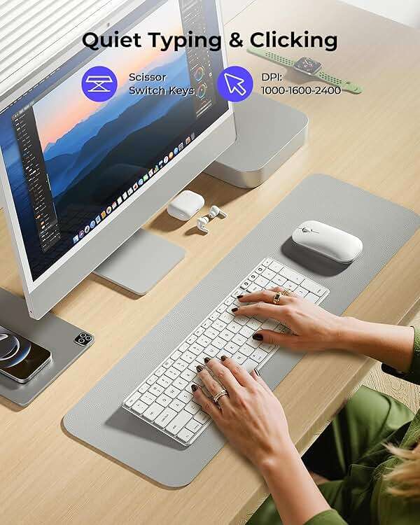 seenda Bluetooth Keyboard and Mouse Combo for Mac, SKM64-2 Rechargeable Silent Wireless Keyboard Mouse Compact Slim, 3 Multi-Device Connection, Compatible for Mac MacBook Pro/Air iPad, White Silver - Image 4