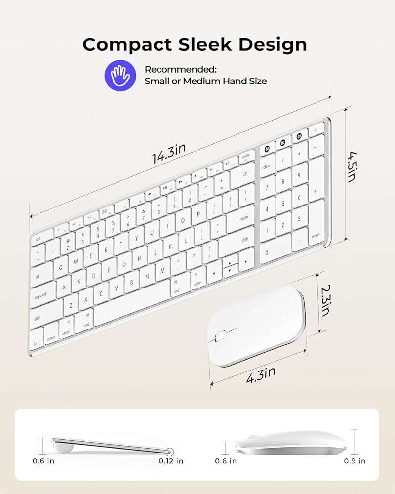 seenda Bluetooth Keyboard and Mouse Combo for Mac, SKM64-2 Rechargeable Silent Wireless Keyboard Mouse Compact Slim, 3 Multi-Device Connection, Compatible for Mac MacBook Pro/Air iPad, White Silver - Image 6