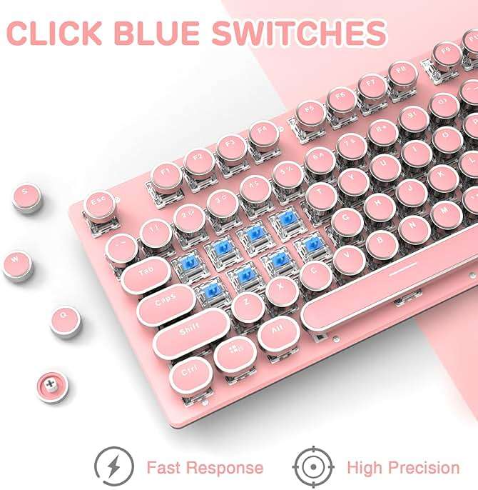 Typewriter Style Retro Wired Mechanical Gaming Keyboard, Vintage Steampunk with White LED Backlit, 104-Key Anti-Ghosting Blue Switch Cute Keyboard, Round Keycaps Knob Control for PC/Win/Mac/Laptop - Image 4