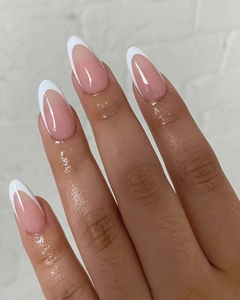Bellelfin 120Pcs White French Tip Press on Nails Almond Shape Fake Nails, Full Cover Glossy Nude False Nails Acrylic Glue on Nail with 5 Sheets Adhesive Tabs for Women Girls Finger Design - Image 5