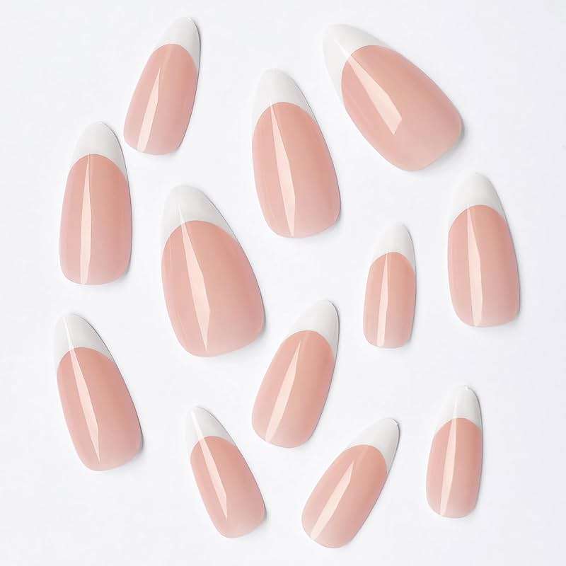 Bellelfin 120Pcs White French Tip Press on Nails Almond Shape Fake Nails, Full Cover Glossy Nude False Nails Acrylic Glue on Nail with 5 Sheets Adhesive Tabs for Women Girls Finger Design - Image 7