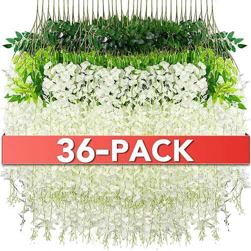 Alotiki Wisteria Hanging Flowers,36 Pack Fake Hanging Flowers,Wisteria Artificiales Garland for Home Wedding Arch Floral Party Garden Ceremony Outdoor Decor,3.6 Feet Long(36,White) - Image 1
