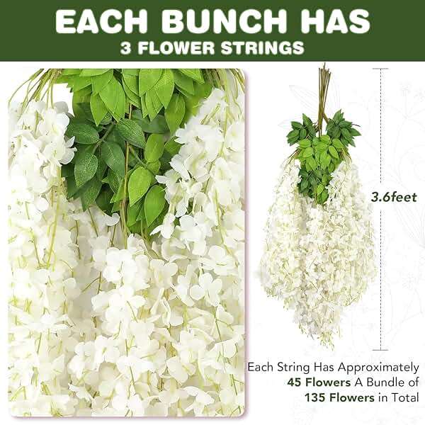 Alotiki Wisteria Hanging Flowers,36 Pack Fake Hanging Flowers,Wisteria Artificiales Garland for Home Wedding Arch Floral Party Garden Ceremony Outdoor Decor,3.6 Feet Long(36,White) - Image 4